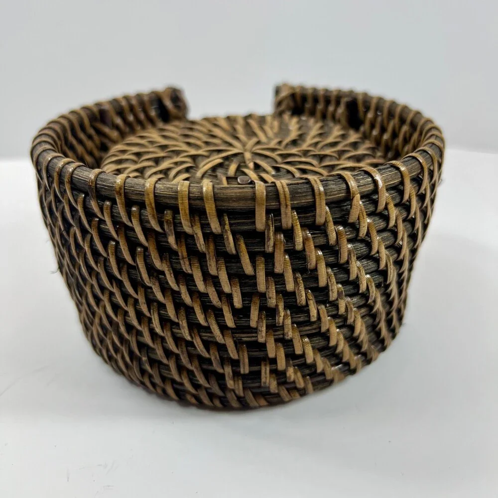 Unbranded Rattan Coaster Set Home OS Brown Excellent Woven 7pc With Holder